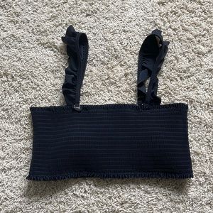 NWOT Black bathing suit top with ruffle straps.